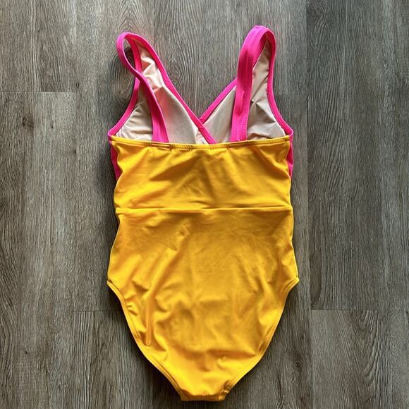 J.Crew Pink Orange Colorblock V-Neck One Piece Swimsuit Size Small - Picture 5 of 5